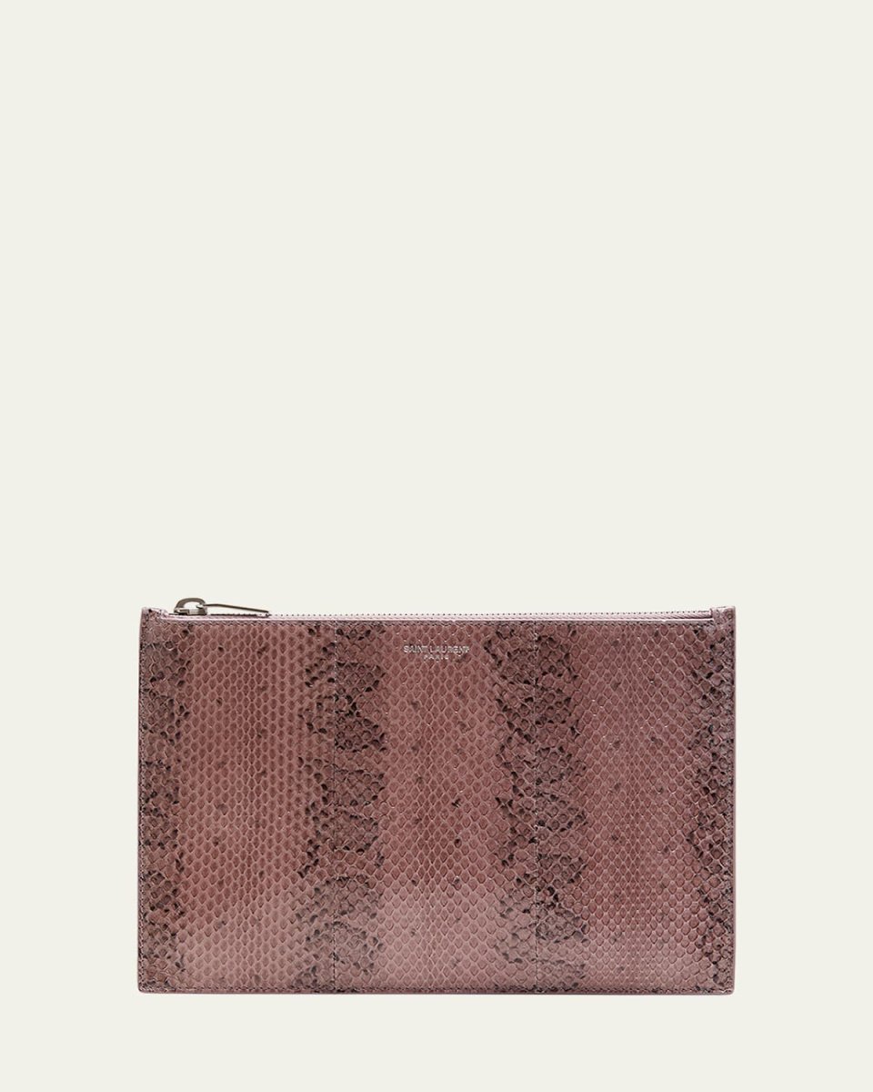 Snake-Embossed Zip Pouch Clutch Bag